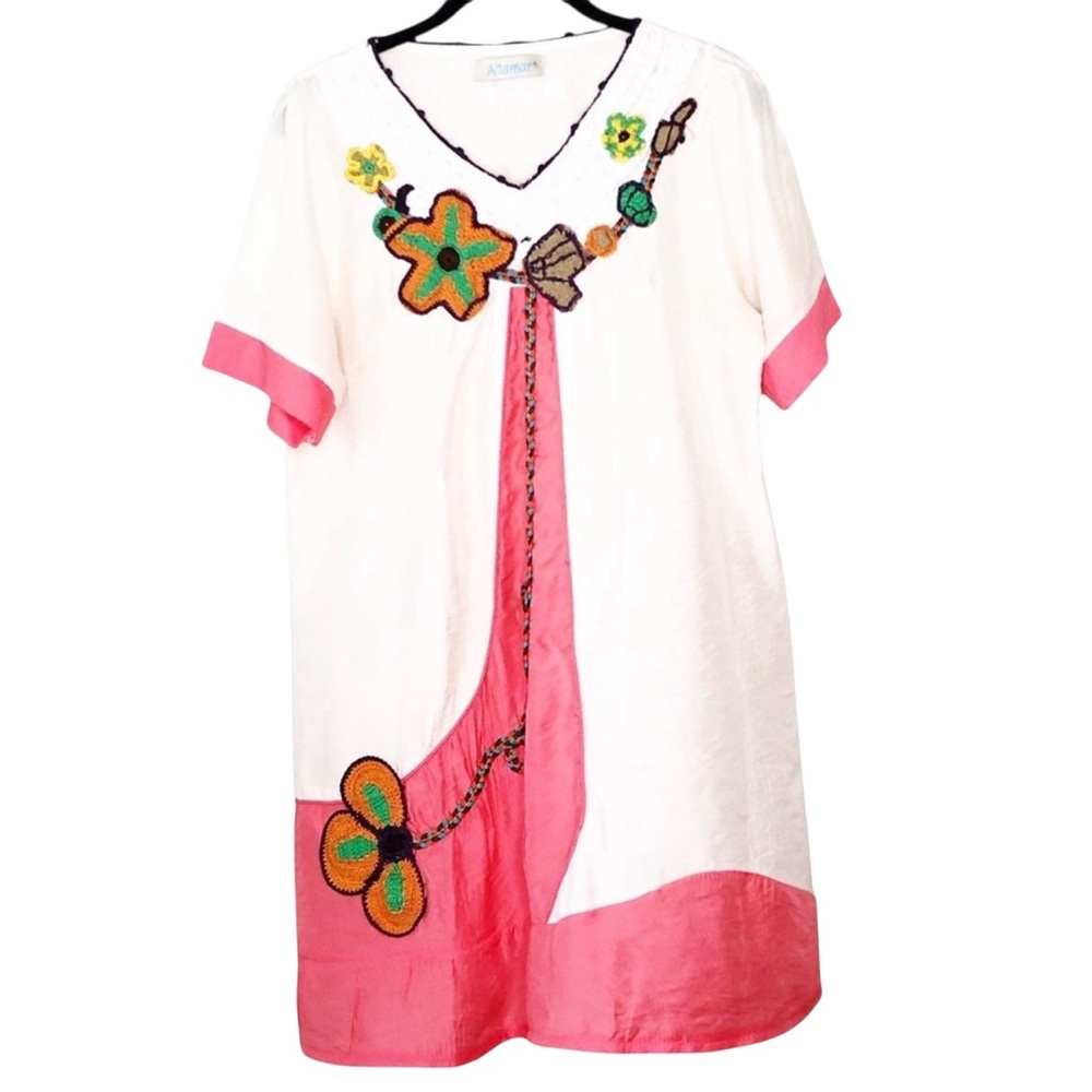 Altamar Embroidered Sundress White and Pink